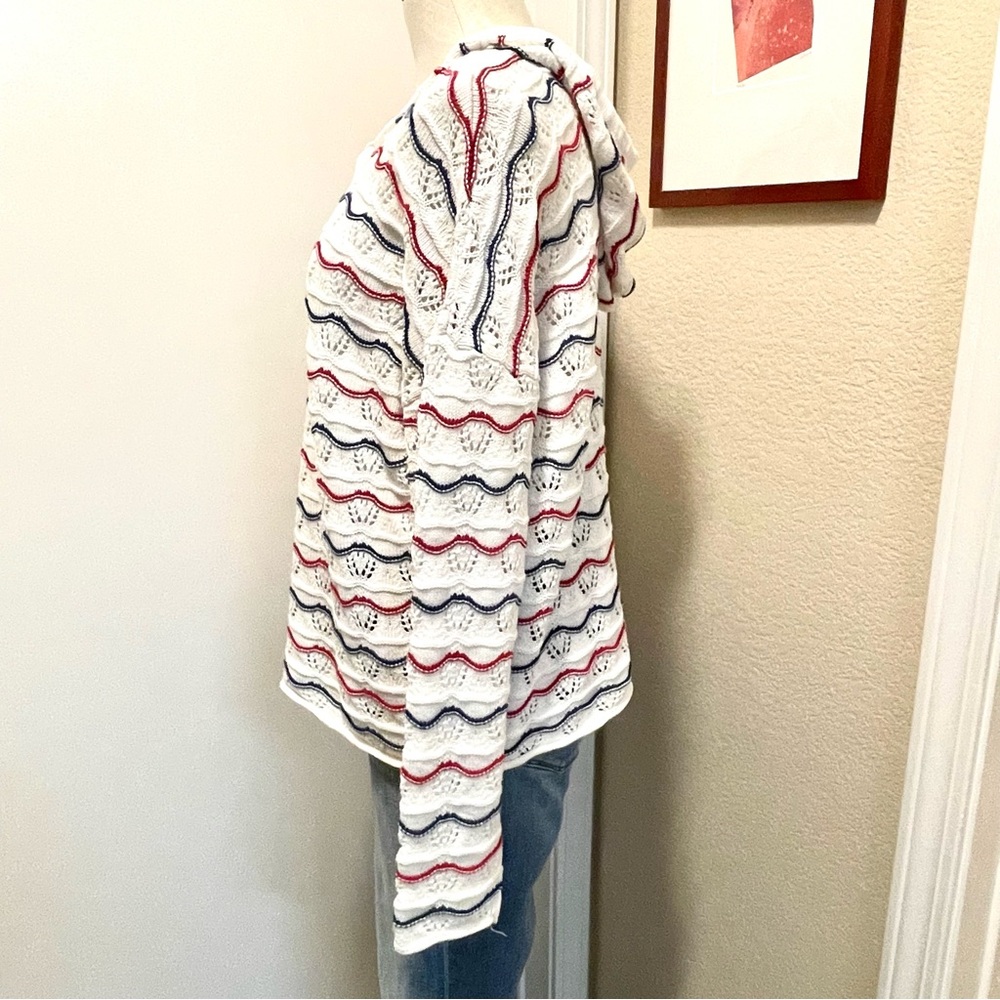 White Red Blue Striped Knit Hoodie NWOT Sz M